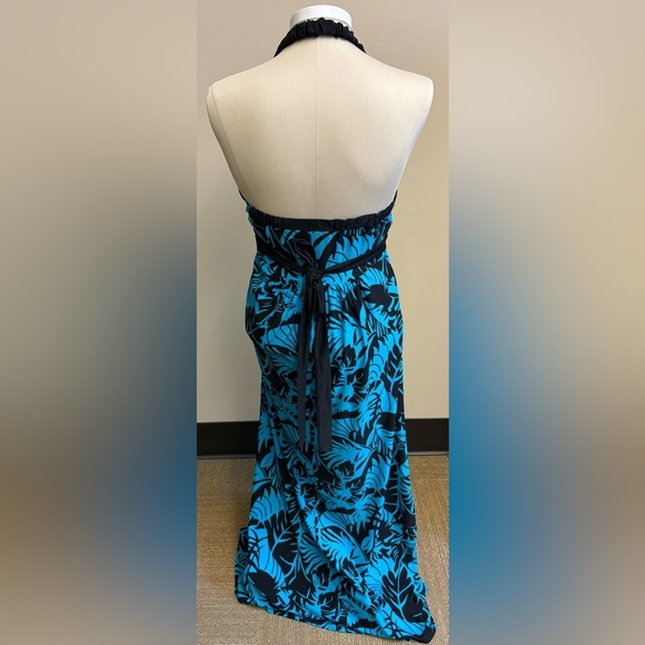 Majora maxi dress Blue & Black floral printed Backless stretchy women's Medium - Picture 5 of 10